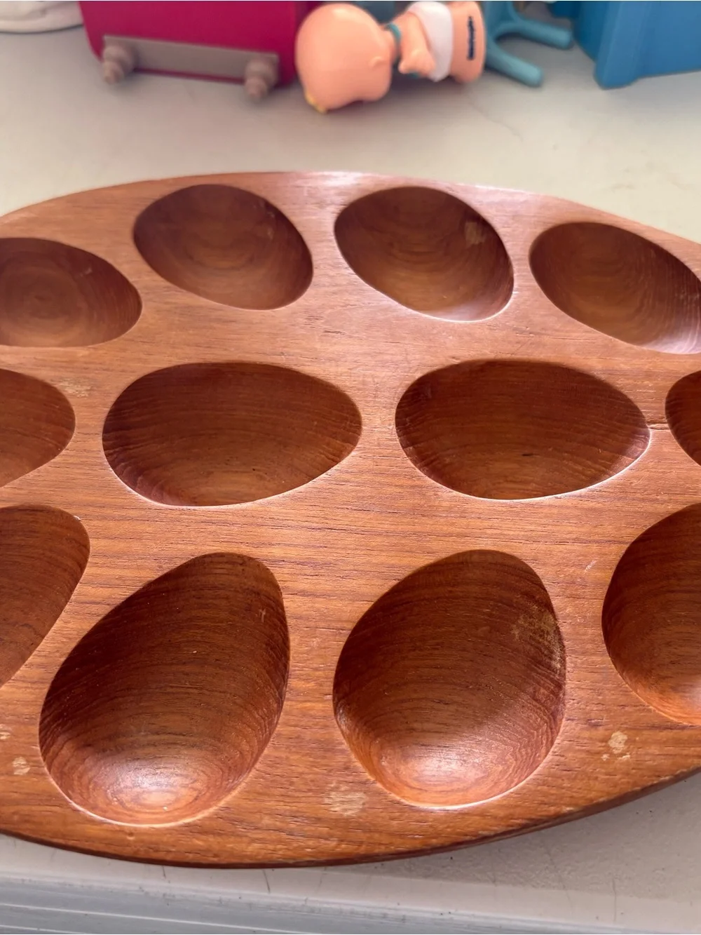 1960’s Knobler genuine Teak wood, Thailand, egg caddy